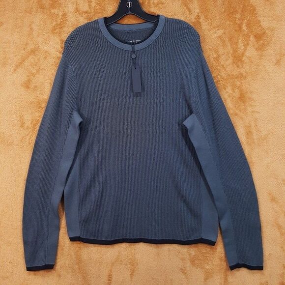 RAG & BONE Sweater Mens Small Gray Pullover HARVEY CREW Loose Knit $275 - Picture 2 of 6